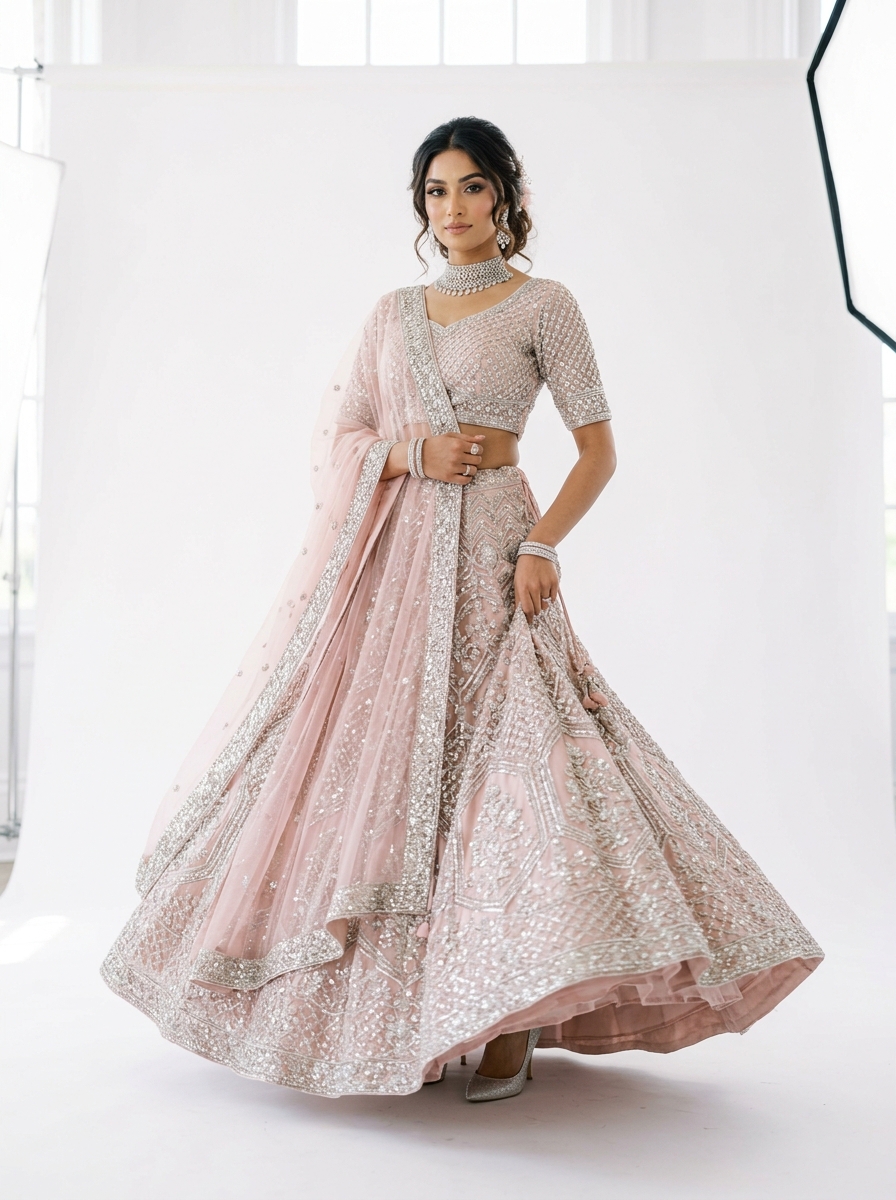 Rose Gold Pearl Embellished Lehenga